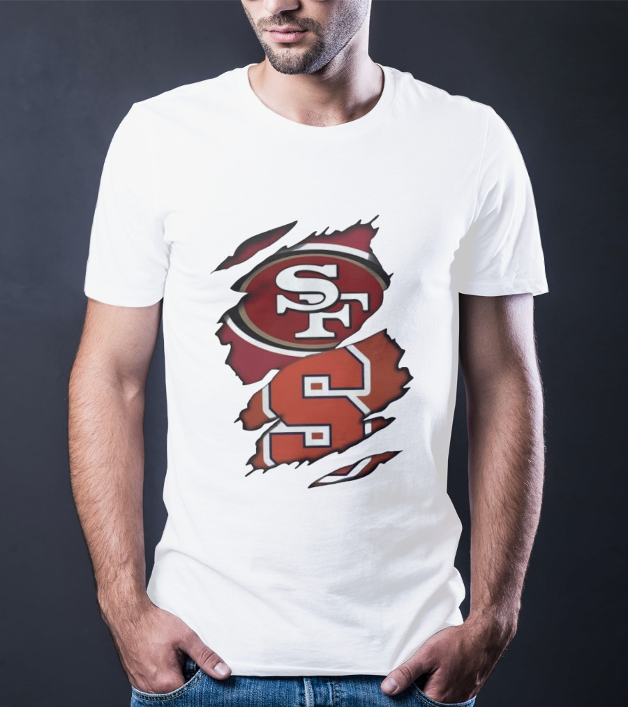 San Francisco 49ers SF Syracuse Orange S Ripped Logos T-Shirt