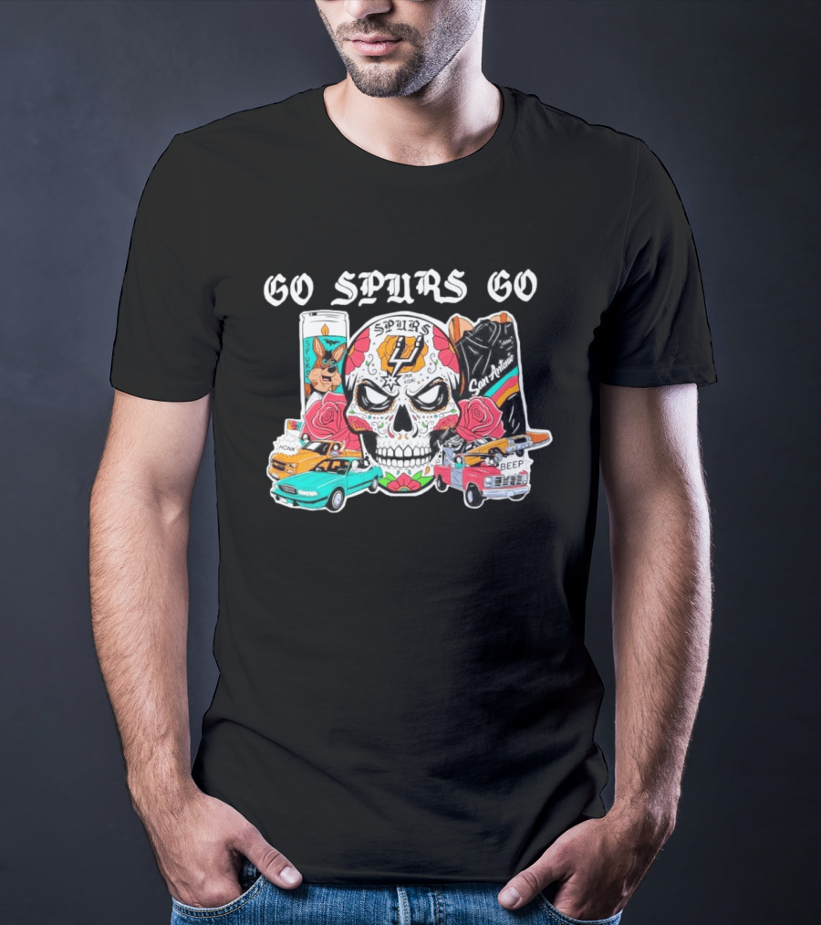Day Of The Dead Spurs Skull San Antonio Go Spurs Go Texas Cars T-Shirt