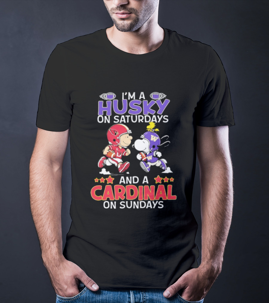 Peanuts Snoopy And Charlie Brown I'm A Husky On Saturdays And A Cardinal On Sundays T-Shirt