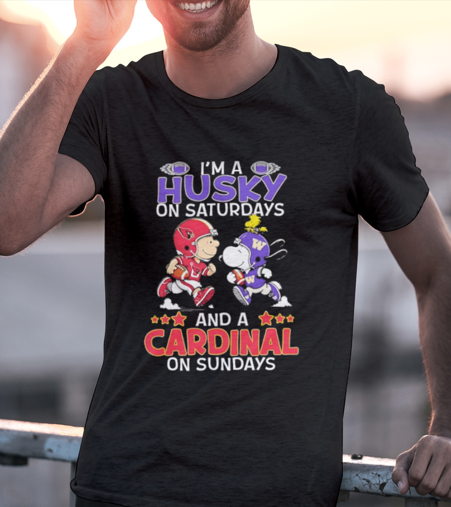 Peanuts Snoopy And Charlie Brown I'm A Husky On Saturdays And A Cardinal On Sundays T-Shirt