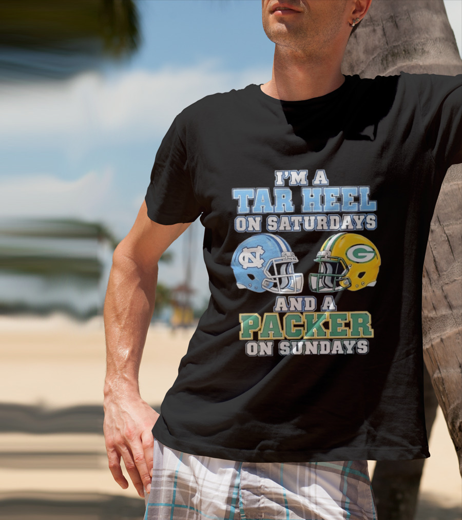 I'm A Tar Heel On Saturdays And Packer On Sundays NC UNC Football Helmet Fan Gear T-Shirt