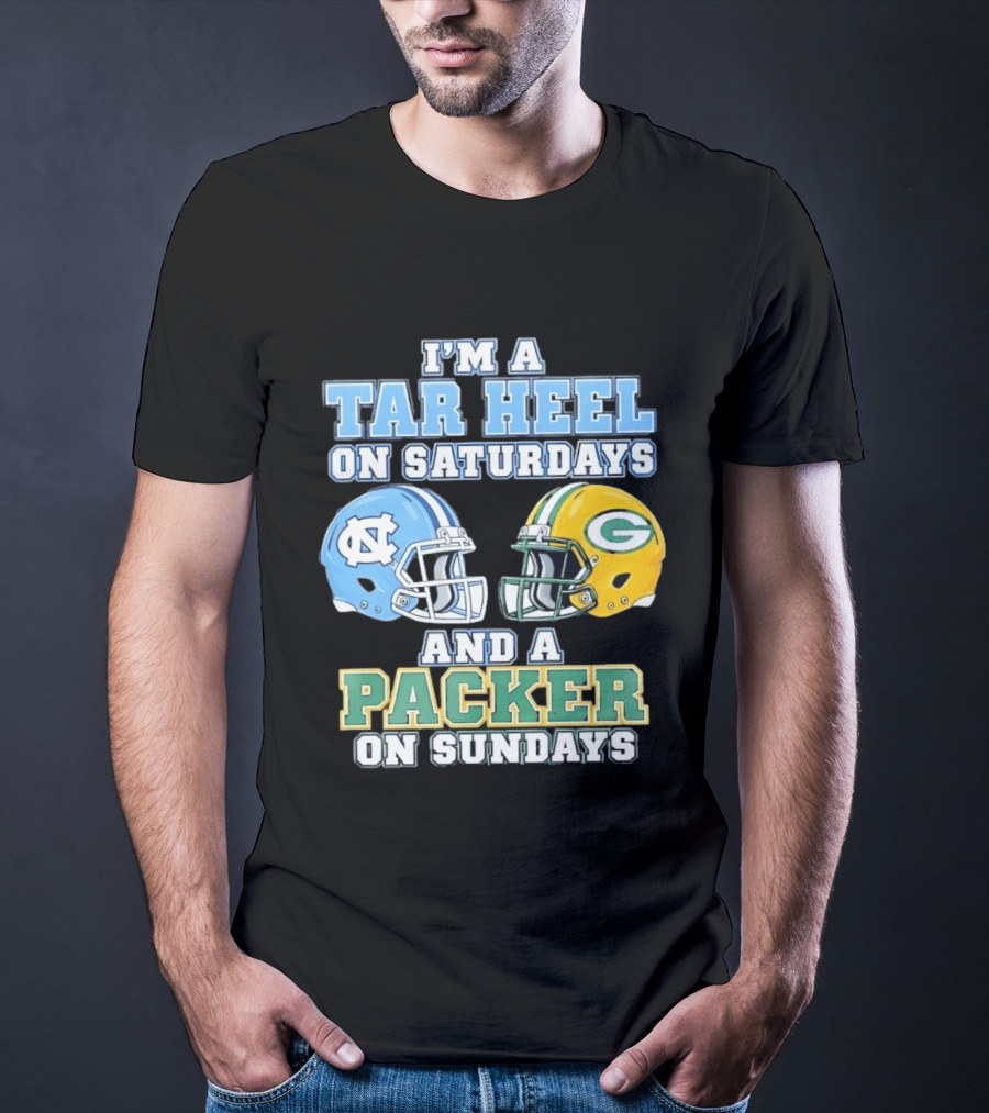 I'm A Tar Heel On Saturdays And Packer On Sundays NC UNC Football Helmet Fan Gear T-Shirt