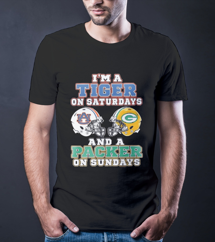 Auburn Tigers Saturdays Green Bay Packers Sundays Football Helmets T-Shirt