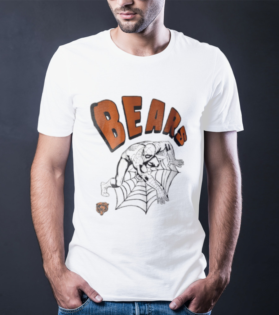 Chicago Bears Spider Man Crouching On Web With Bears T-Shirt