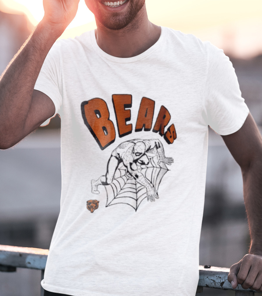 Chicago Bears Spider Man Crouching On Web With Bears T-Shirt