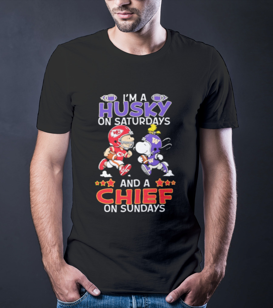 Snoopy Charlie Brown I'm A Husky On Saturdays Chief On Sundays T-Shirt