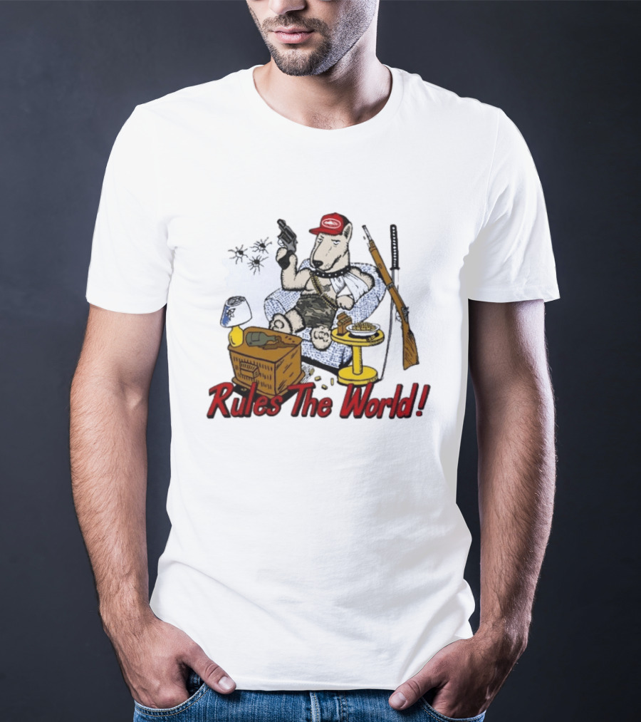 Corteiz Last Stand Rules The World Relaxed Gun Toting Bull Terrier In Camouflage And Cap T-Shirt