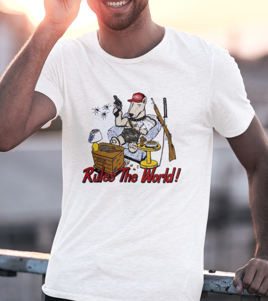 Corteiz Last Stand Rules The World Relaxed Gun Toting Bull Terrier In Camouflage And Cap T-Shirt