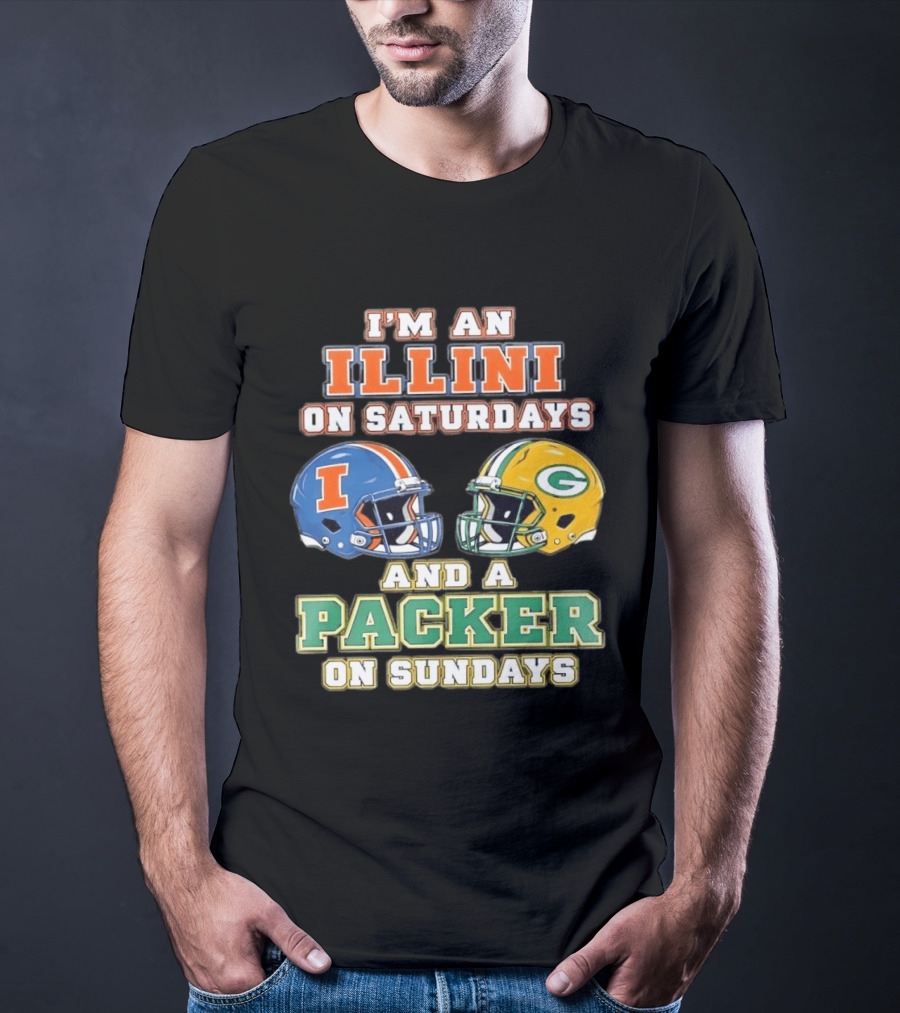 I'm An Illini On Saturdays And A Packers Fan On Sundays Football Helmets T-Shirt