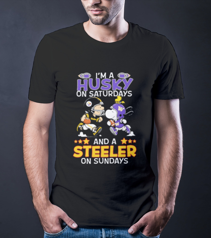 Snoopy Charlie Brown Husky Saturdays Steeler Sundays Football T-Shirt