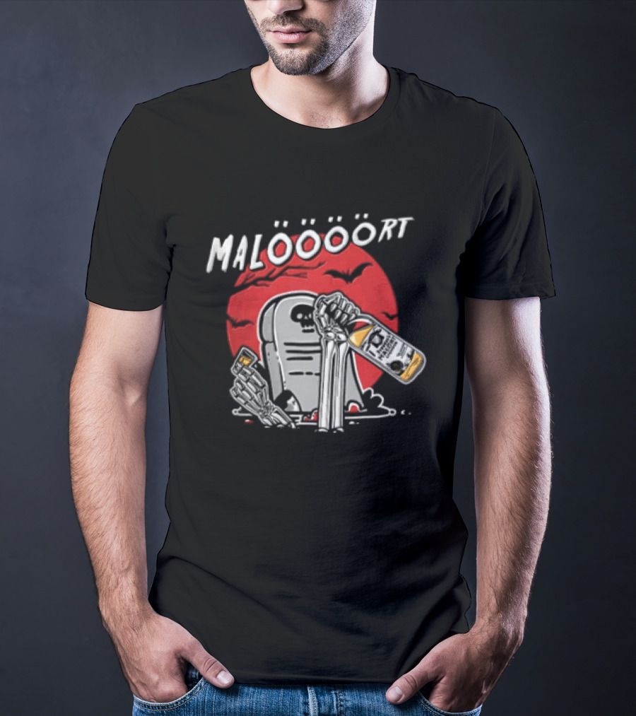 Jeppsons Malort Maloooort Skeleton Tombstone Liquor Pouring Scene T-Shirt