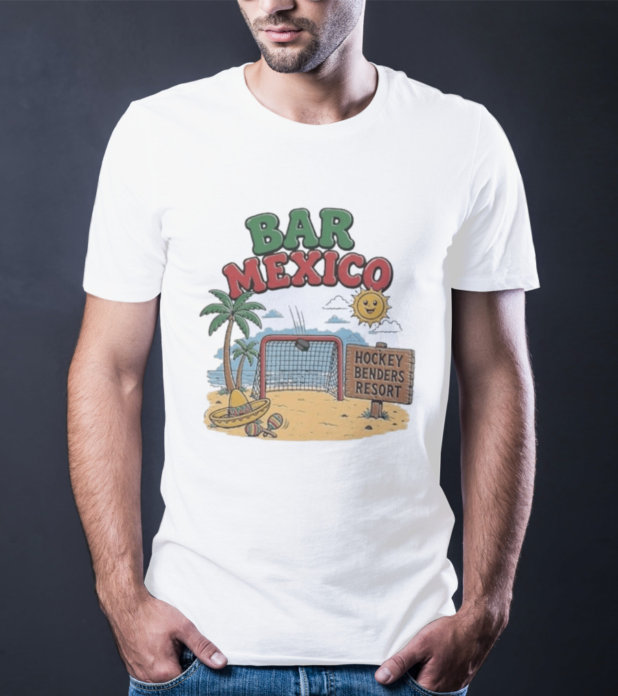 Bar Mexico Hockey Benders Resort Beach Fun With Palm Trees And Sombrero T-Shirt