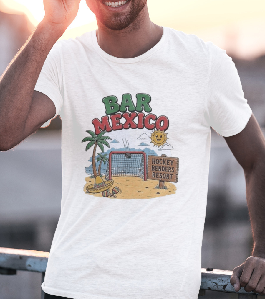 Bar Mexico Hockey Benders Resort Beach Fun With Palm Trees And Sombrero T-Shirt