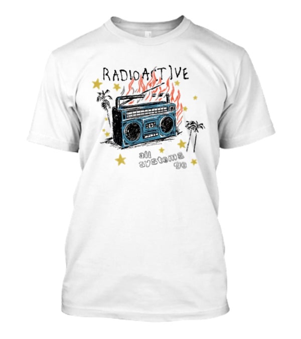 Radioactive All Systems Go Boombox Cassette Flames Stars Palms T-Shirt