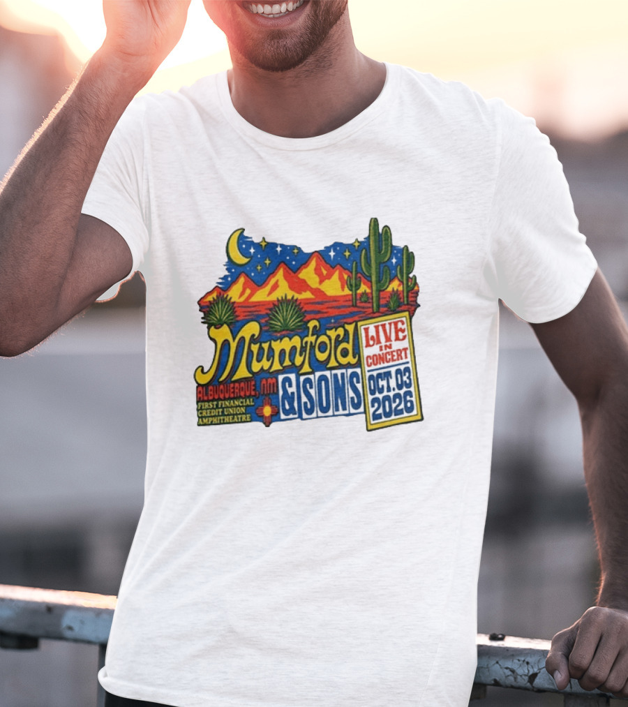 Mumford & Sons Albuquerque NM Live In Concert Oct 03 2026 First Financial Credit Union Amphitheatre T-Shirt