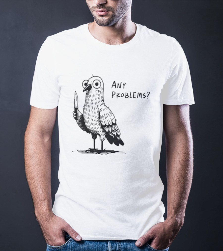 Pigeon With Knife Any Problems Retro Style Black Sketch T-Shirt