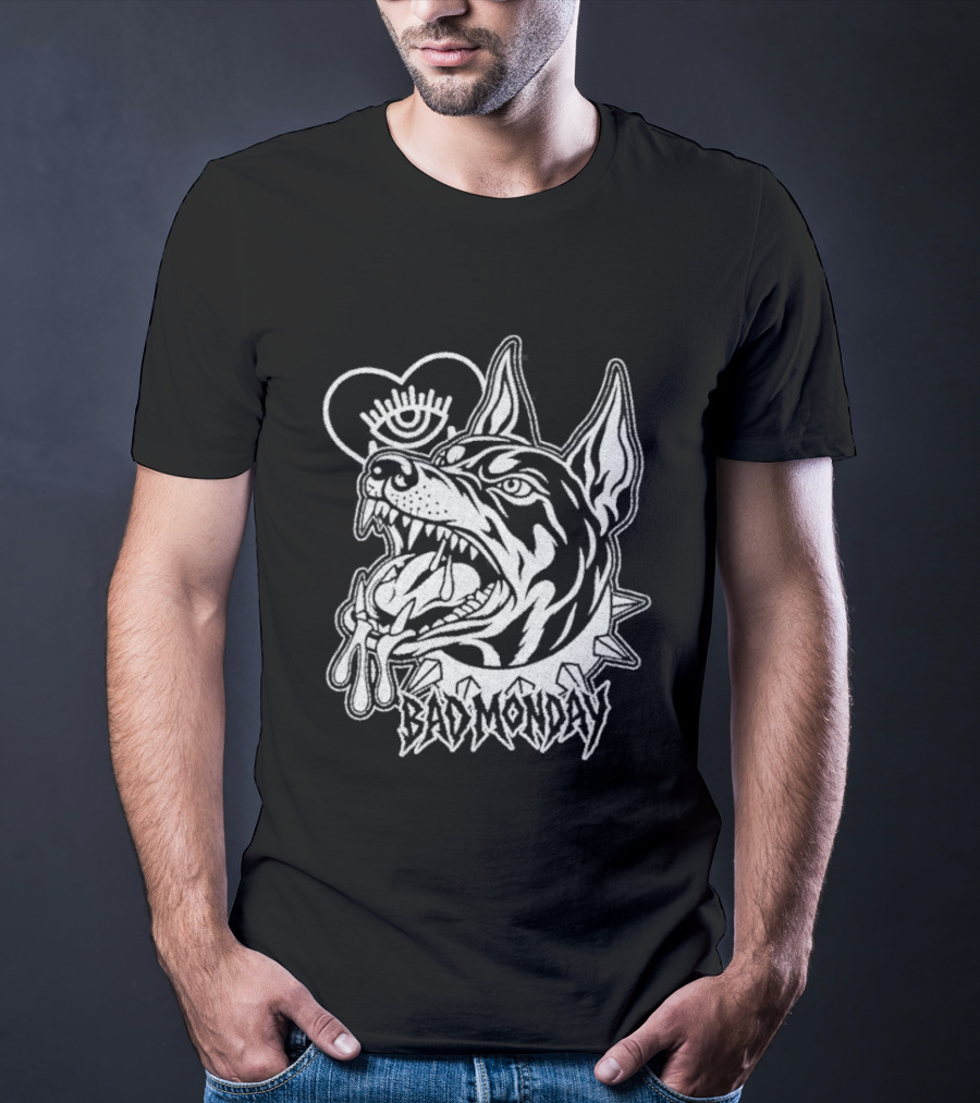 Bad Monday Bark Heavy Dog With Spiked Collar And Crown T-Shirt
