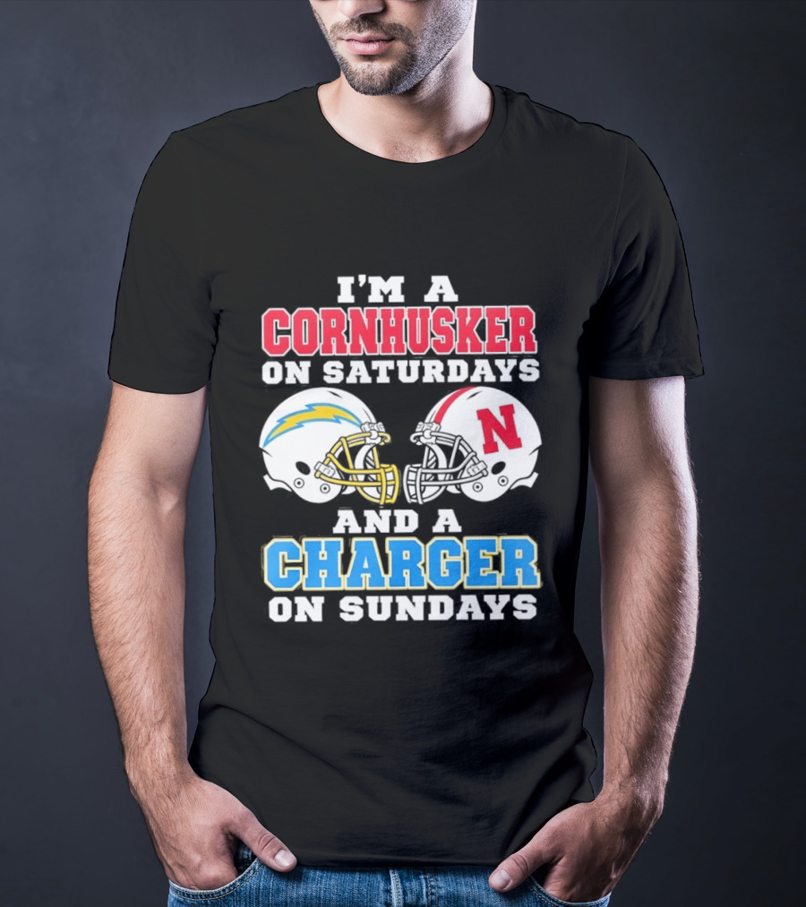 I'm A Cornhusker On Saturdays And A Charger On Sundays Football Fan Football Team Helmets T-Shirt