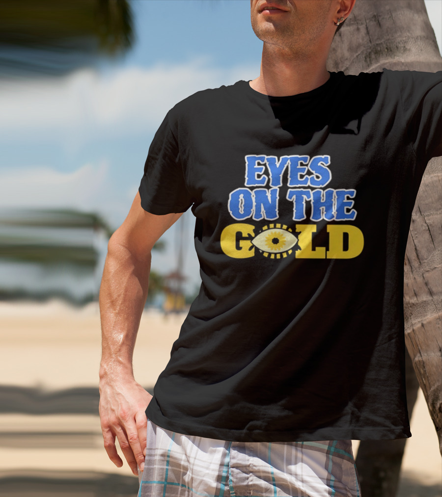 Eyes On The Gold Bold Eye Motif Yellow Blue T-Shirt
