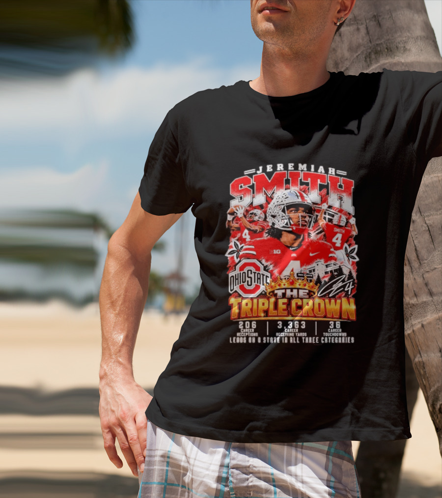 Jeremiah Smith Ohio State Buckeyes The Triple Crown 206 Receptions 3363 Yards 36 Touchdowns T-Shirt