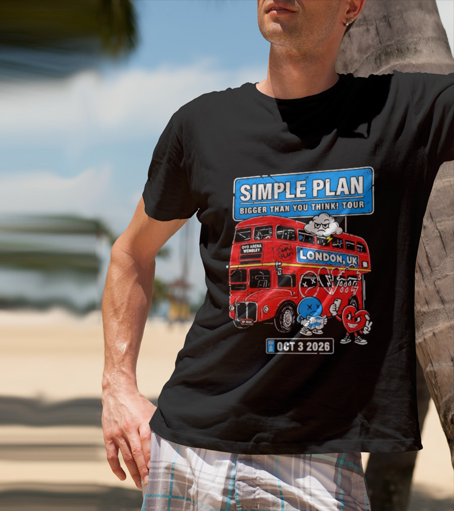 Simple Plan Bigger Than You Think Tour London UK Double Decker Oct 3 2026 T-Shirt