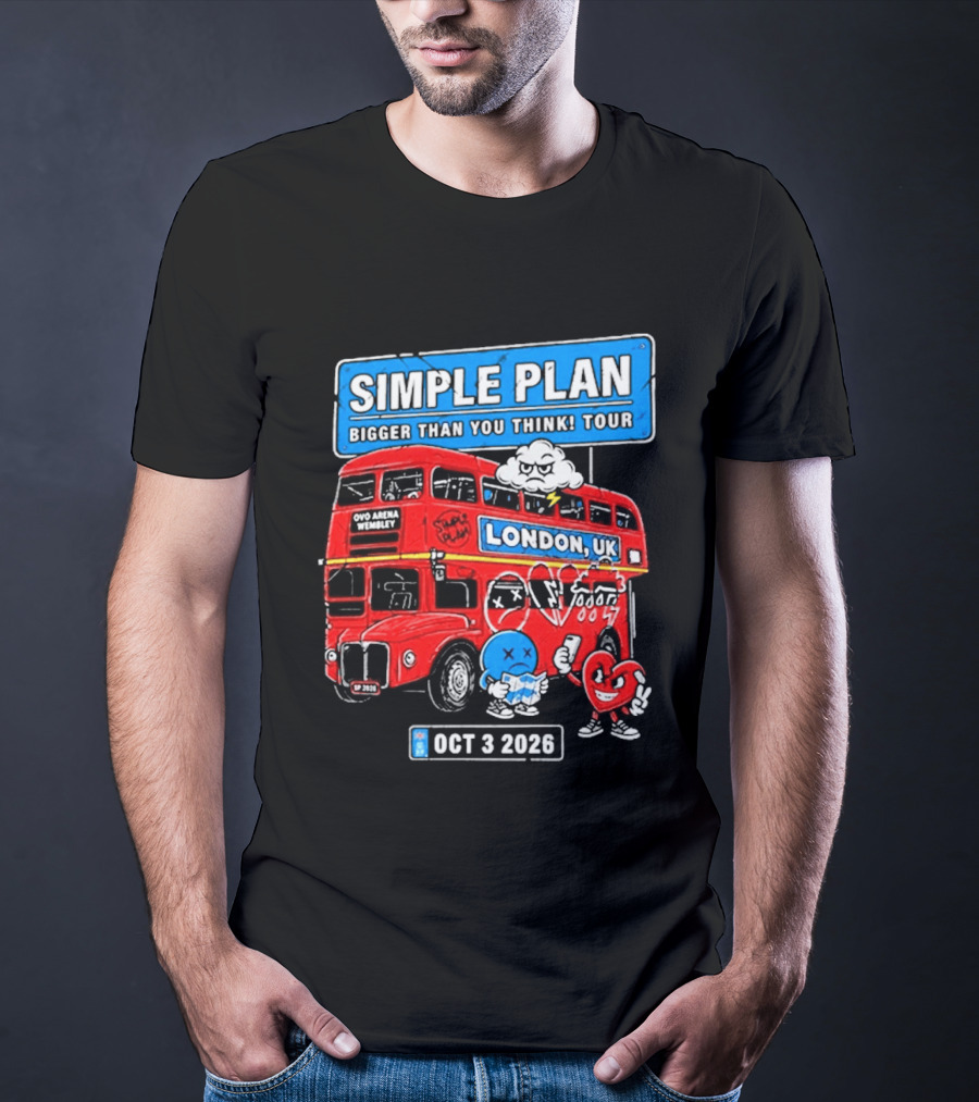 Simple Plan Bigger Than You Think Tour London UK Double Decker Oct 3 2026 T-Shirt