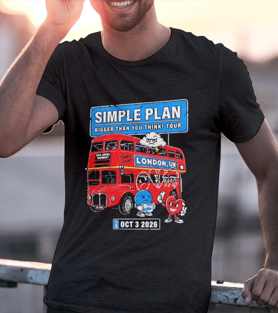 Simple Plan Bigger Than You Think Tour London UK Double Decker Oct 3 2026 T-Shirt