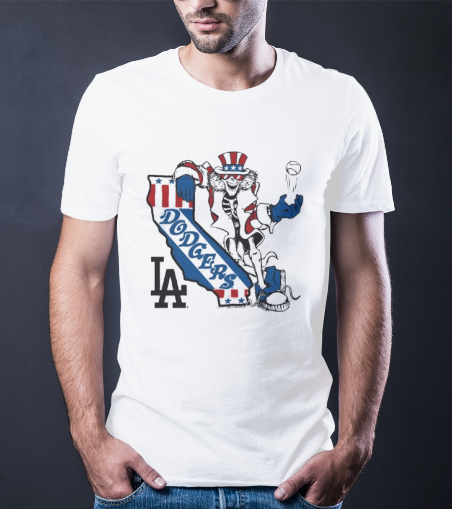 Grateful Dead Los Angeles Dodgers Skeleton Uncle Sam Baseball California LA T-Shirt
