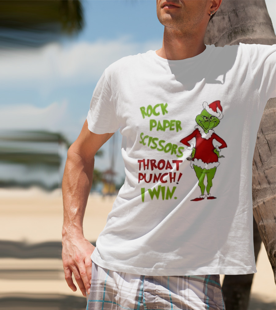 Grinch Rock Paper Scissors Throat Punch I Win Christmas 2026 T-Shirt