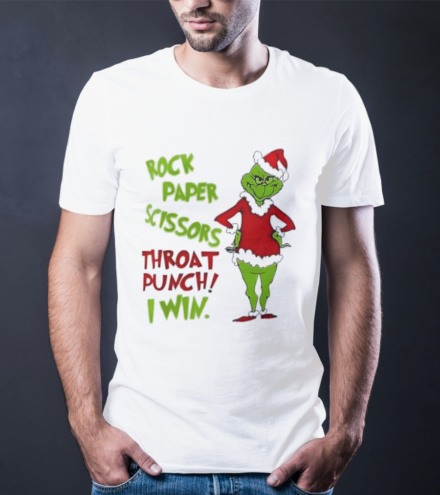 Grinch Rock Paper Scissors Throat Punch I Win Christmas 2026 T-Shirt