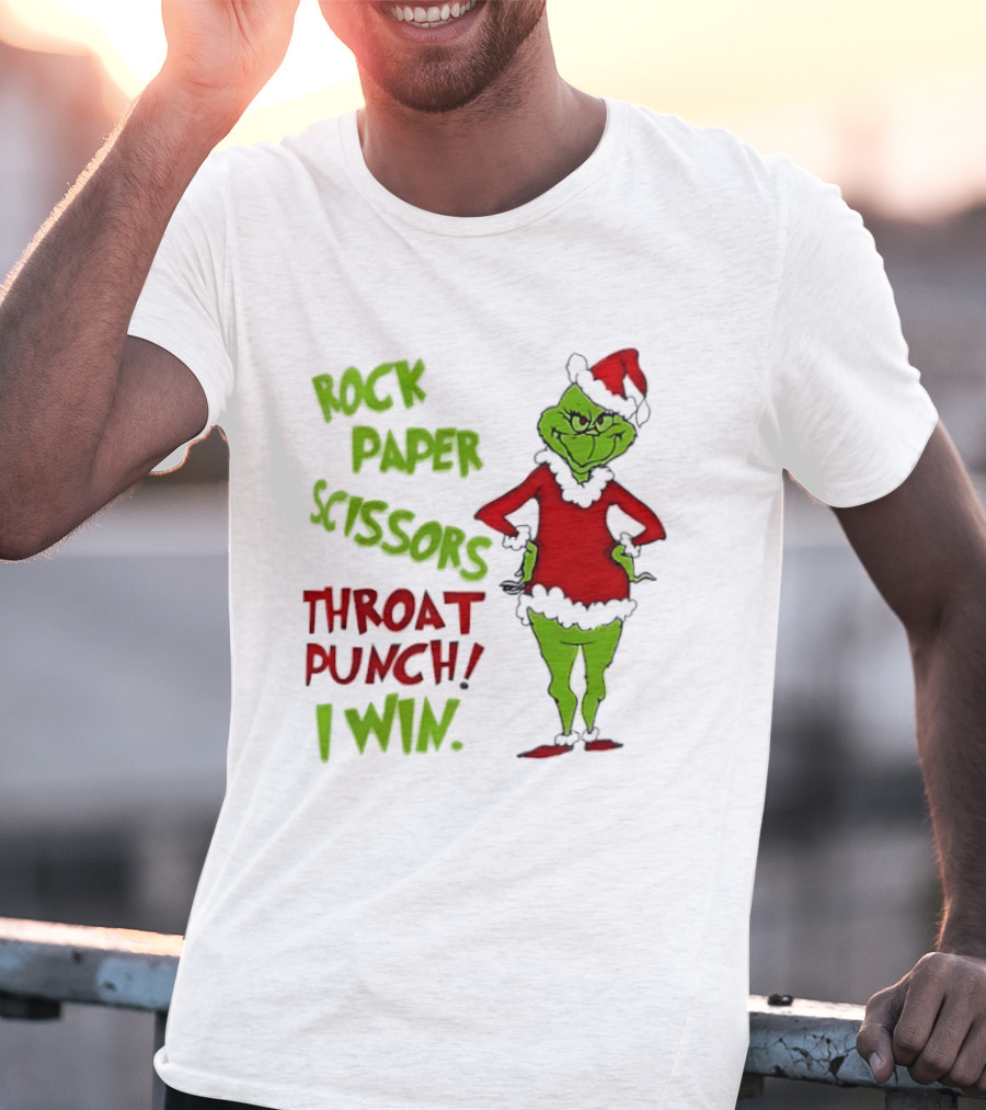 Grinch Rock Paper Scissors Throat Punch I Win Christmas 2026 T-Shirt