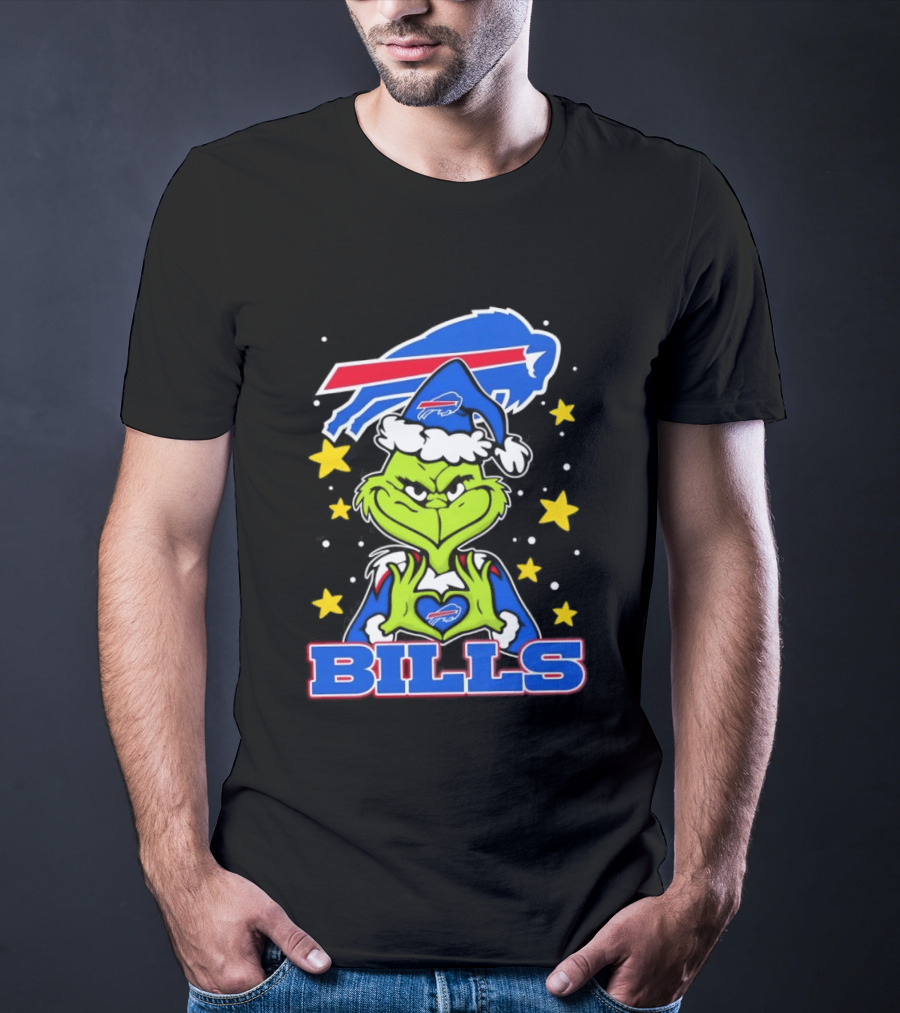 Grinch Heart Hands Christmas Buffalo Bills Football Holiday T-Shirt