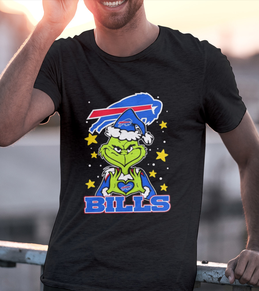 Grinch Heart Hands Christmas Buffalo Bills Football Holiday T-Shirt