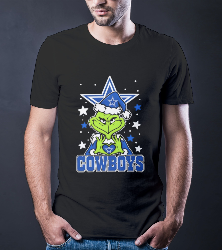Grinch Hands Heart Love Dallas Cowboys Football Christmas T-Shirt