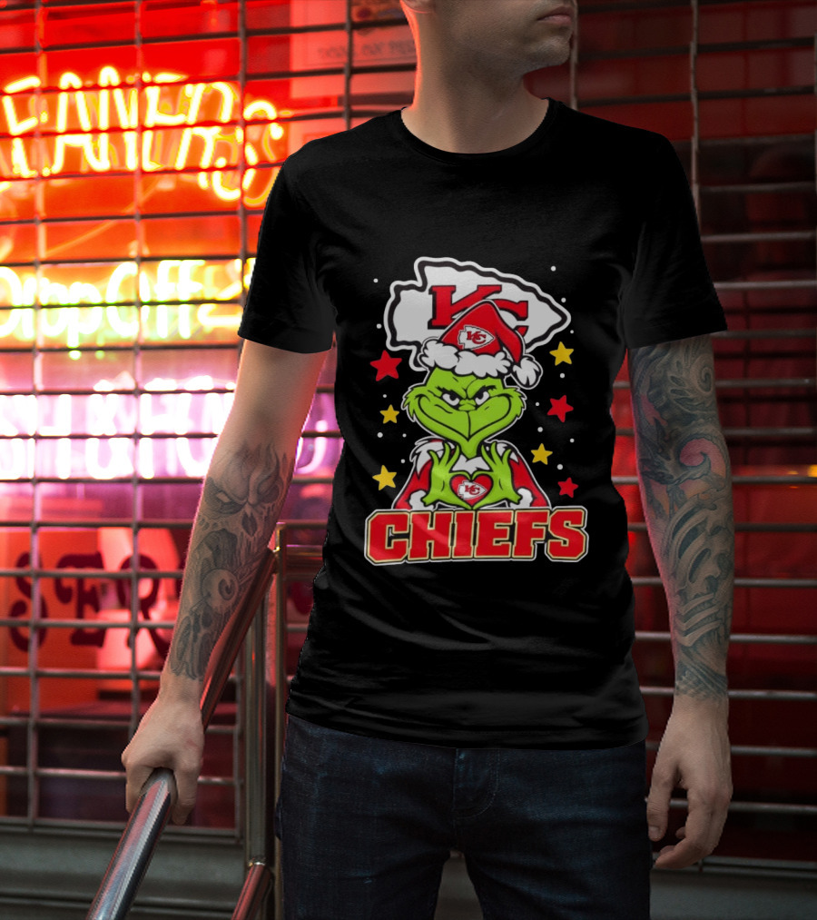 Grinch Heart Love Kansas City Chiefs Christmas Football T-Shirt