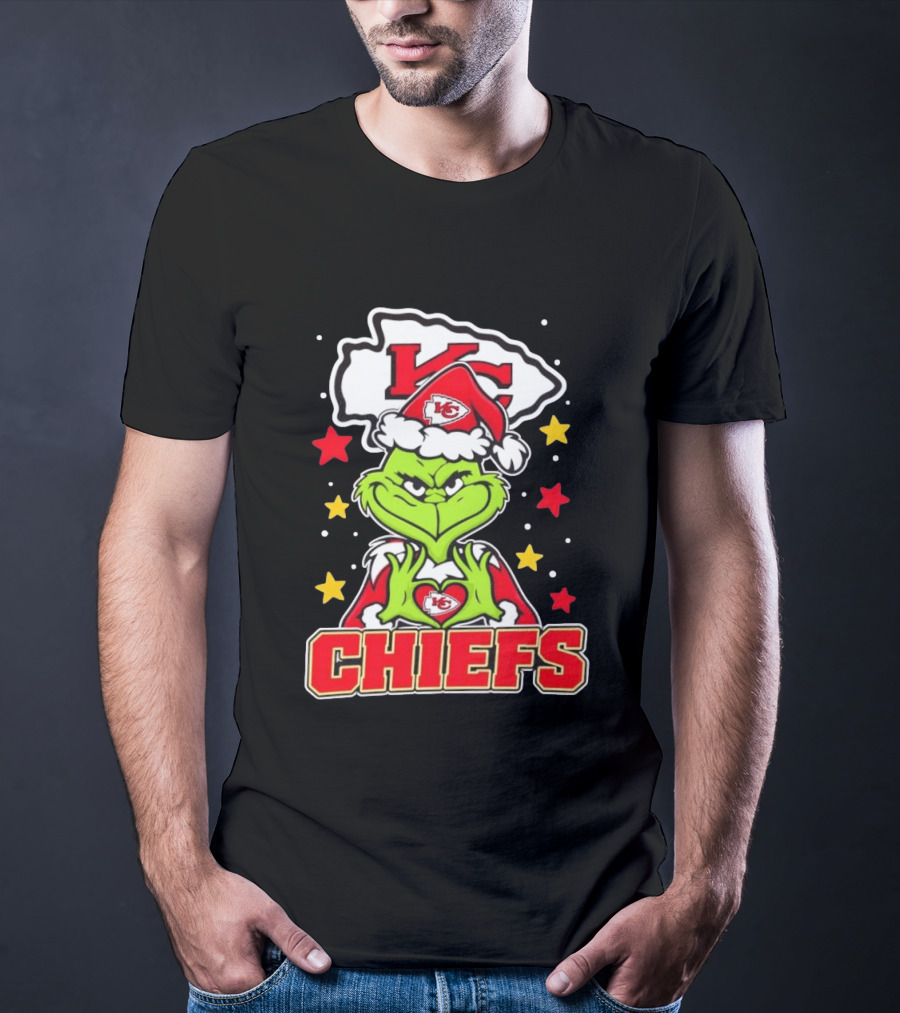 Grinch Heart Love Kansas City Chiefs Christmas Football T-Shirt