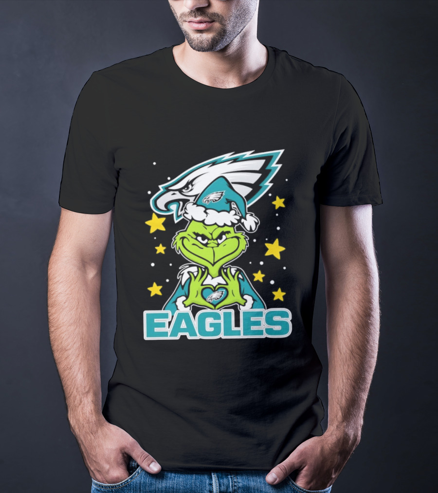 Philadelphia Eagles Christmas Grinch Heart Love T-Shirt