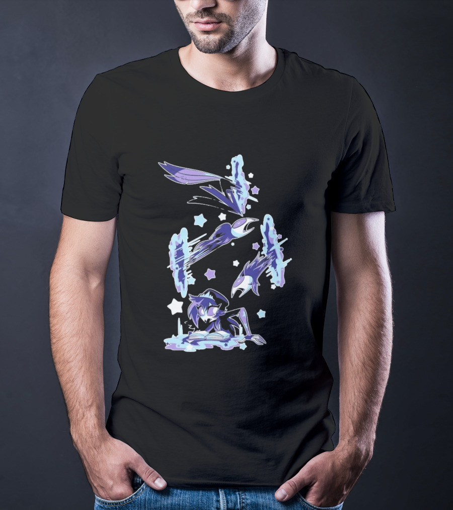 Shark Robot Octavia Portal Animated Illustration With Stars And Blue Avian T-Shirt