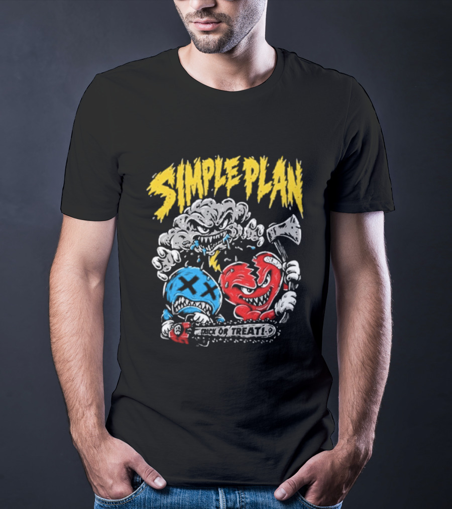 Simple Plan Halloween Trick Or Treat Monsters Axes T-Shirt