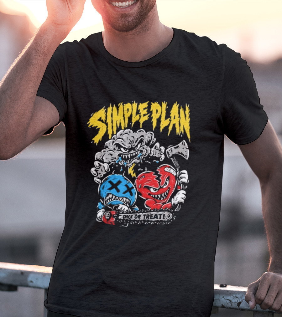 Simple Plan Halloween Trick Or Treat Monsters Axes T-Shirt