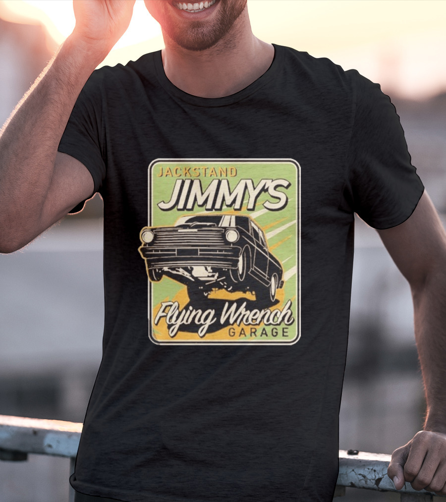 Jackstand Jimmy's Flying Wrench Garage Vintage Hot Rod Art Cleetus McFarland T-Shirt
