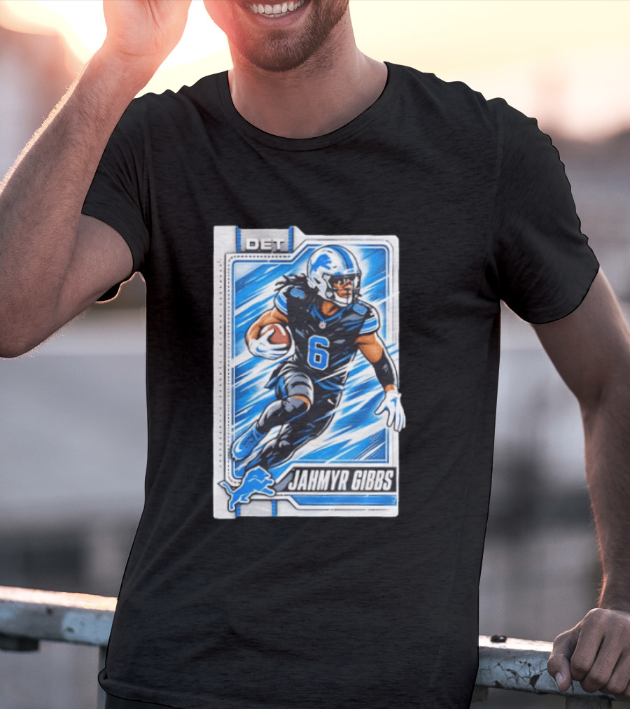 Jahmyr Gibbs DET 6 Football Card Detroit Lions T-Shirt