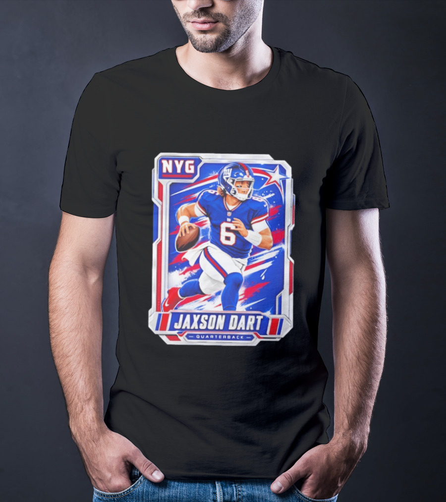 NYG Jaxson Dart 2026 Trading Card Blue Jersey Quarterback T-Shirt