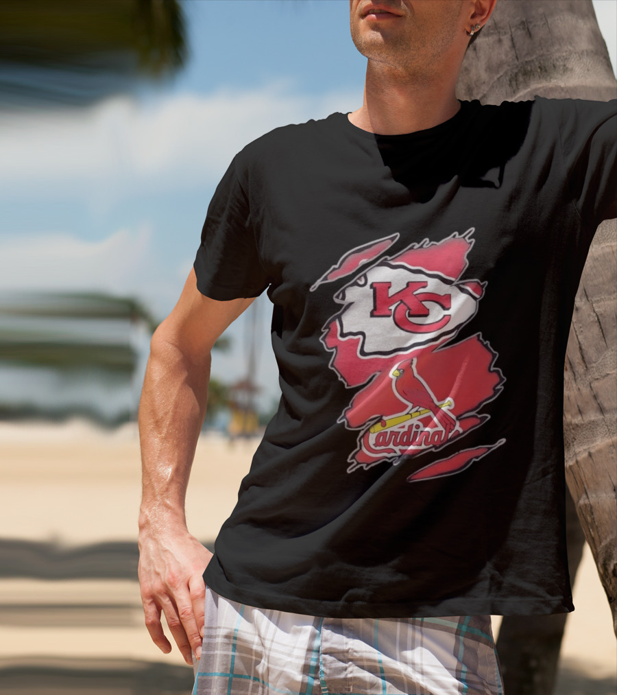 Kansas City Chiefs St Louis Cardinals Torn Fabric Logo Chiefs Cardinals Fan T-Shirt