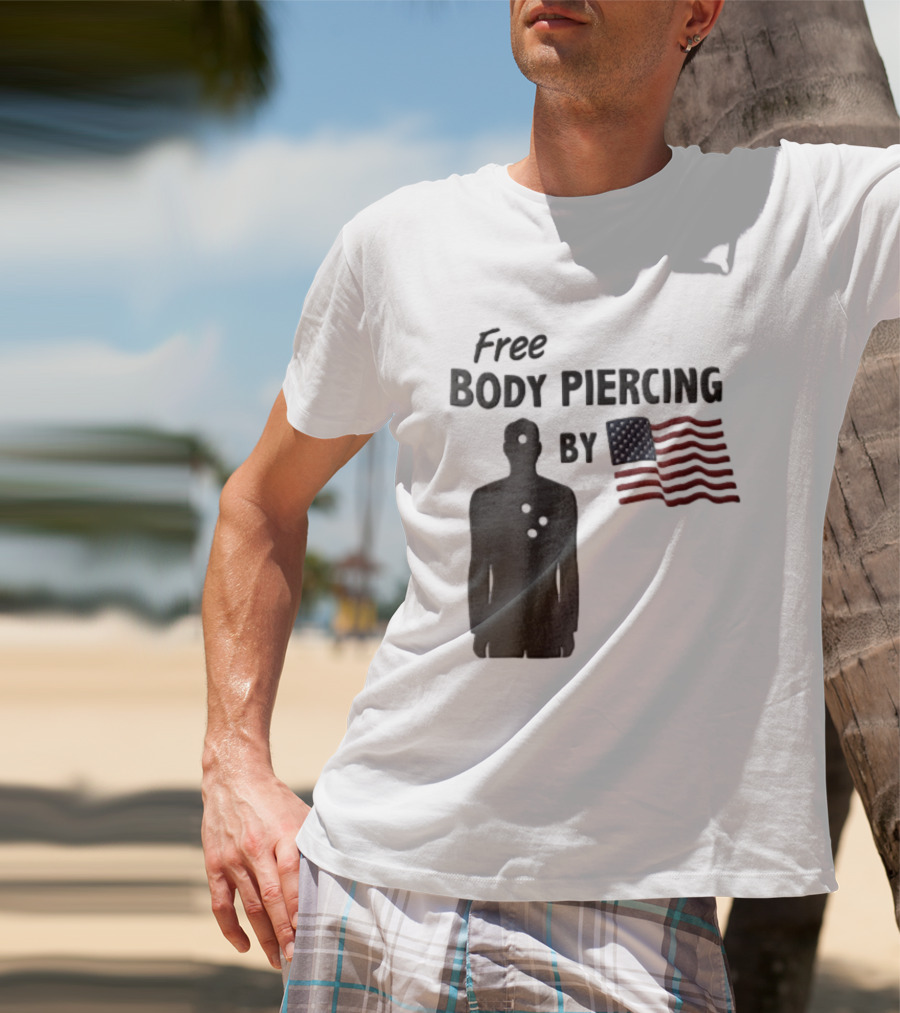 Free Body Piercing By Bullet Holes USA Flag T-Shirt