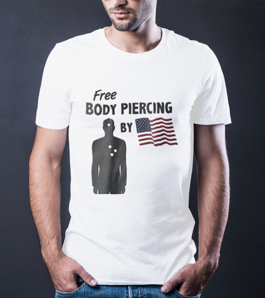 Free Body Piercing By Bullet Holes USA Flag T-Shirt