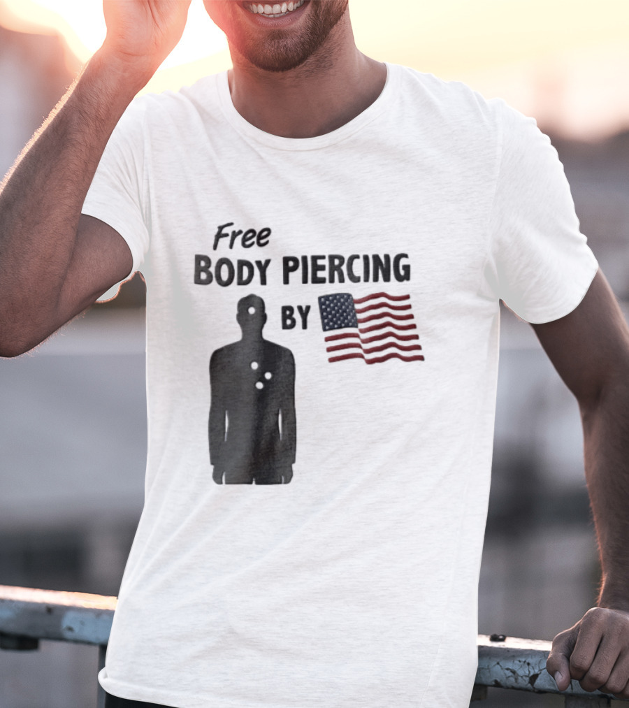 Free Body Piercing By Bullet Holes USA Flag T-Shirt