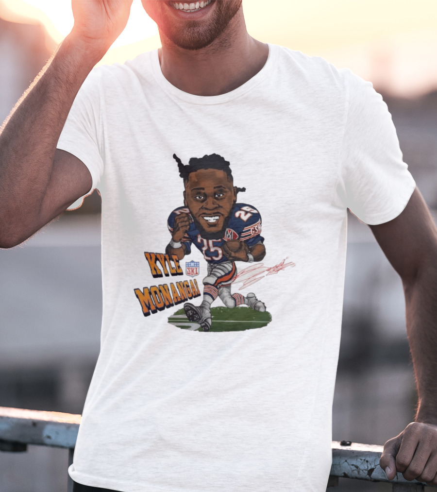 Kyle Monangai No 25 Chicago Bears Caricature Football T-Shirt