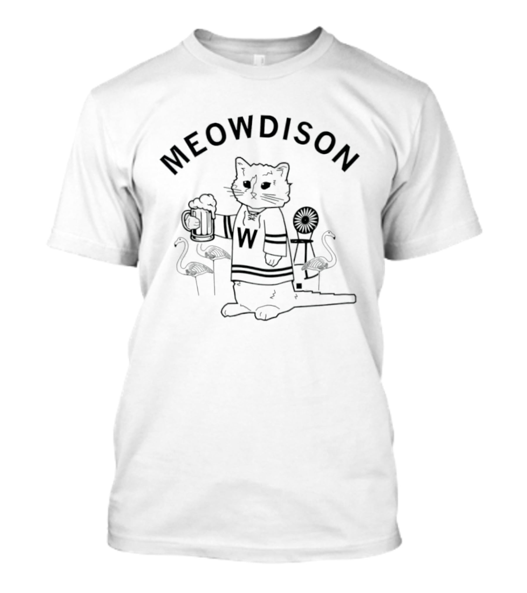 Meowdison Cat W Hockey Jersey With Beer And Flamingos T-Shirt
