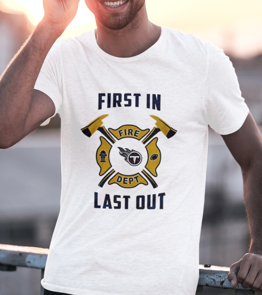 Michigan Wolverines Fire Dept First In Last Out Firefighter Axes T-Shirt